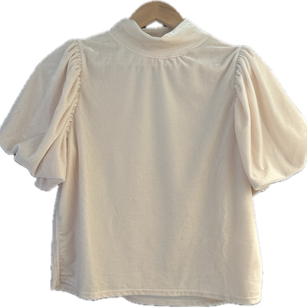 Free People Claudia Velvet T-Shirt Puff Sleeves - Champagne Toast